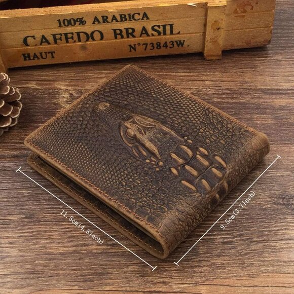 Ultra Slim Genuine Leather Bifold Crocodiile Wallets for Men Alligator Embossed - Picture 4 of 11